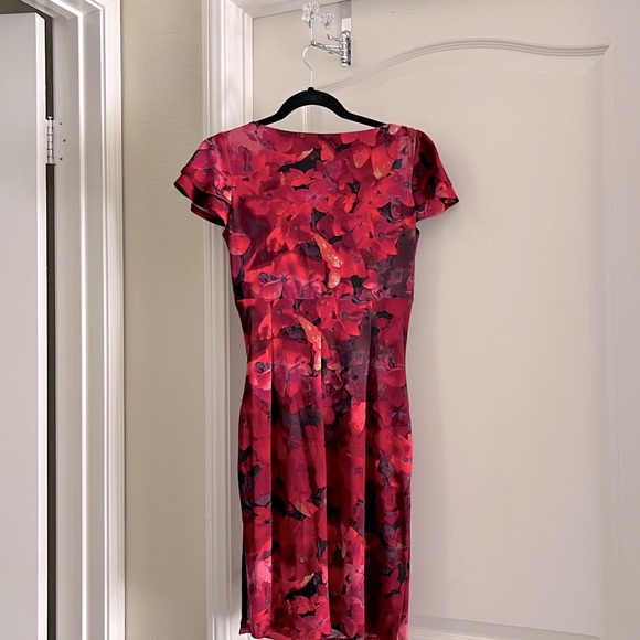 LAUREN by Ralph Lauren Floral Faux Wrap Ruched Dress Red Sz 4 - Picture 4 of 5